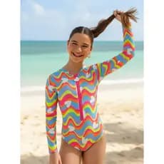 Maiô Infantil UV50+ Zíper Manga Longa Praia Piscina Verão Oferta