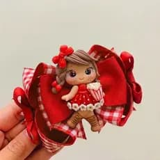 Laço junino laço de luxo Laço festa junina laço com aplique de biscuit laço infantil laço xadrez menina pipoca vermelho