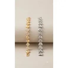 Pulseira Feminina Cravejada - Modelo Losangos Dourado ou Corações Prateado Luxo