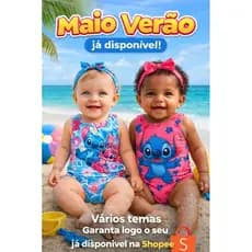 Maiô Infantil Stitch Feminino | Roupa de Banho Menina | Moda Praia Verão Piscina