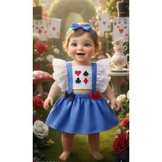 Salopete Infantil Alice no País das Maravilhas  | Fantasia Azul Menina | Look Festa ou Ensaio