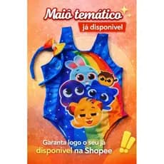 Maiô Infantil Temático Colorido com Tiara – Moda Praia Infantil Personagens Bolo Fofo|