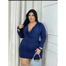 Vestido Manga Longa decote Plus Size