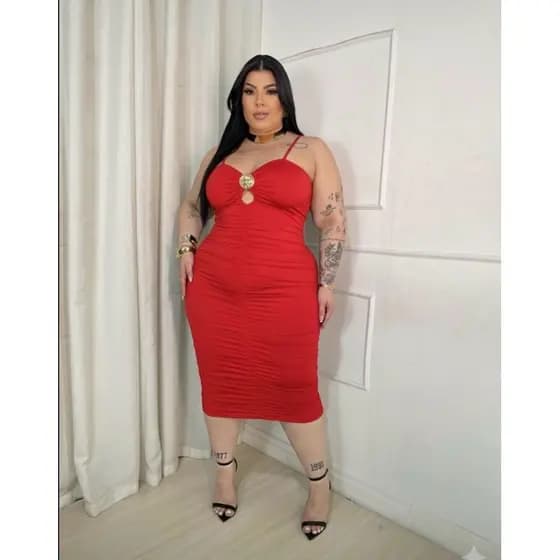 Vestido Festa Midi Plus Size GG G1 | Drapeado Com Aro Luxo | Veste 46-54