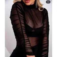 Body tule drapeado franzido gola redonda