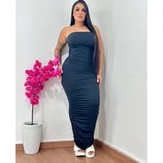 Vestido Longo Tubinho Suplex Premium - Tomara que Caia Drapeado com Bojo - Tamanho Único (Veste 36 ao 42/44)
