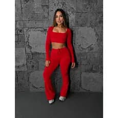 KIT 2 CONJUNTOS FEMININOS FLARE CROPPED MANGA LONGA SUPLEX