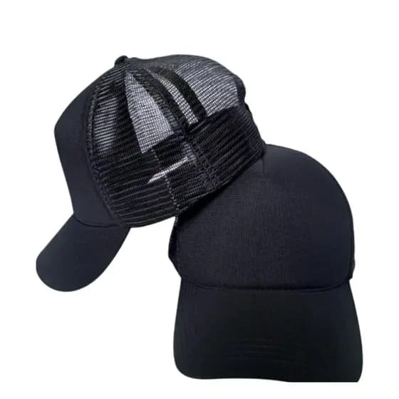 Boné Trucker Preto Liso Com Tela Aba Curva