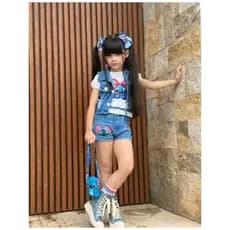 conjunto menina infantil stitch 3 peças blusa manga curta  tamanhos 2/4/6/8/10/12