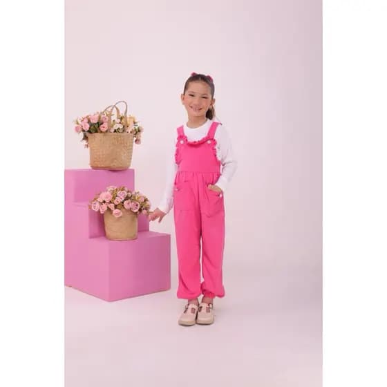 conjunto infantil menina macacão acompanha blusa tamanho 4/6/8
