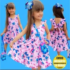 Vestido Stitch Infantil Luxo Rodado Tamanhos 2 , 4 , 6 , 8 e 10 Anos