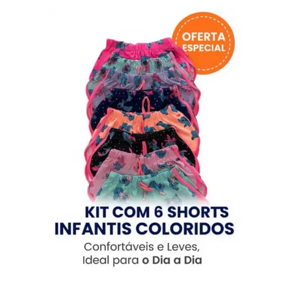Kit 6 Shortinhos Confortável Feminino Infantil Menina –Kit 3 Bermudinha para meninas 2 a 10 anos