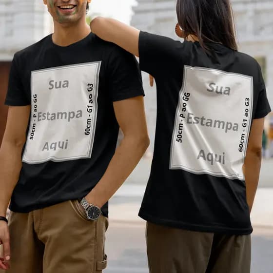 Camiseta Personalizada Frente e Costas Estampa Grande Até 60cm  100% Algodão Sua Arte Aqui, Varias cores.