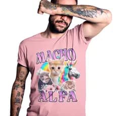Camiseta Macho Alfa Meme Gatinho Unicórnio Camisa 100% Algodão