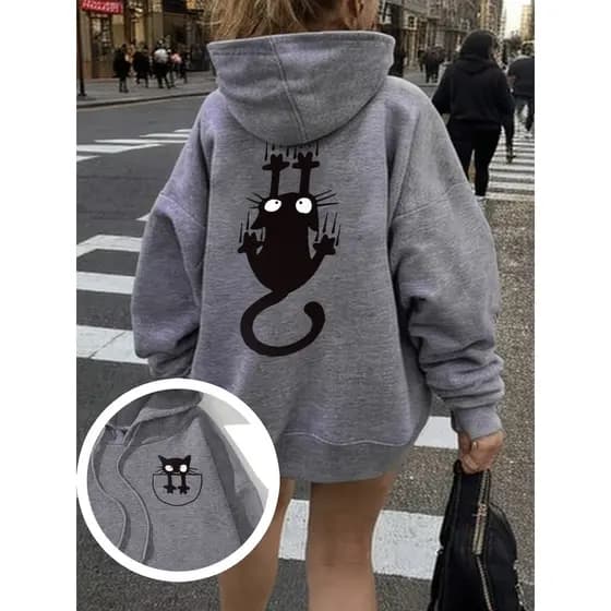 Blusa de Frio Gato Preto Fofo Moletom Flanelado Quentinho
