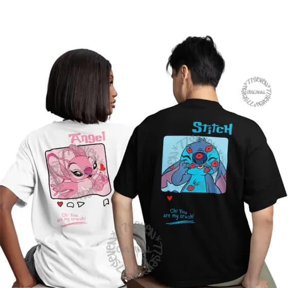 Kit 2 Camisetas Casal Lillo Stitch e Angel Camisa 100% Algodão Cartoon Dia dos Namorados Criativo Envio Rápido Crush