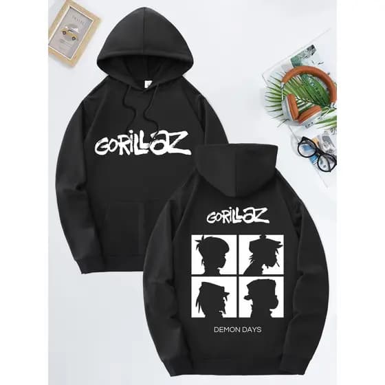 Moletom Banda Gorillaz Frente E Costas Modelo Canguru Flanelado Bolso E Capuz Blusa de Frio