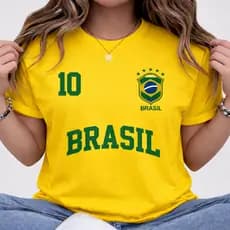 Camiseta Brasil Copa Feminina Blusa  Camisa 100% Algodão Streetwear  Bandeira Futebol Tendência Oferta