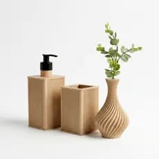 Kit Lavabo Organizador Pia Banheiro Porta Escova Dentes Dispenser Sabonete Vaso Decorativo Bege