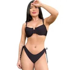 Biquíni Feminino Top Meia Taça Retrô Bojo Calcinha Amarração Asa Delta Fio Duplo