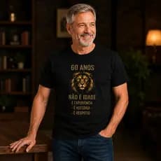 Camiseta 60 Anos Masculina Premium 60 Anos Não É Idade É Experiência É História É Respeito