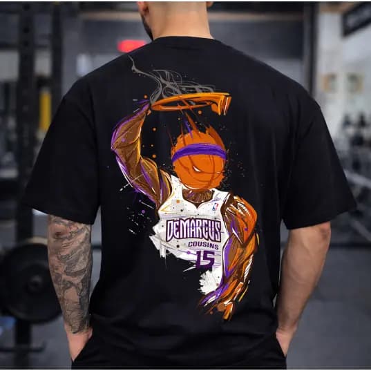 Camiseta Oversized Streetwear Jogador De Basquete Flamejante