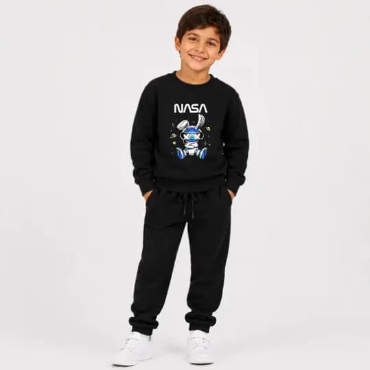 Conjunto Moletom Gola Careca Infantil Premium Várias Cores Estampa Coelho Nasa