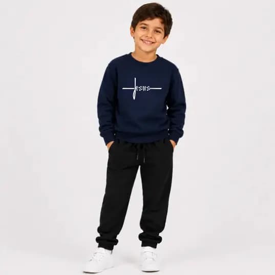 Conjunto Moletom Gola Careca Infantil Premium Várias Cores Estampa Religiosa Jesus