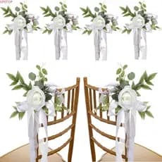 Decorações De Corredor De Casamento UPSTOP , Arranjos Florais De Fita De Chiffon , Cadeiras De Flores Artificiais