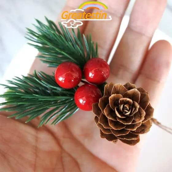 GREATESTIN 10 Peças De Enfeite De Natal , Pinha Vermelha De Frutas Vermelhas Decoração Floral Artificial