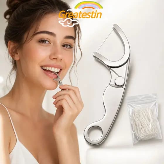 Palito De Fio Dental De Aço Inoxidável Substituível Por Você Mesmo, Porta-Fio Dental Palito Inclui 50 M Fio Dental