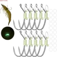 BEBETTFORM 5/10/20Pcs Ganchos Luminosos De Camarão Vivo , Afiados Farpados Sem Desengate Conjunto De Suporte Fixo De Isc