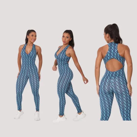 Macacão suplex feminino longo legguing treino com bojo removível para Academia Treino  moda feminina costas nadador leg