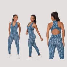 Macacão suplex feminino longo legguing treino com bojo removível para Academia Treino  moda feminina costas nadador leg