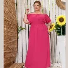 Vestido Longo Liso Tecido Duna Ciganinha Ombro a Ombro Moda Casual Cristâ Evangélica Manga Princesa Plus Size c Elastex