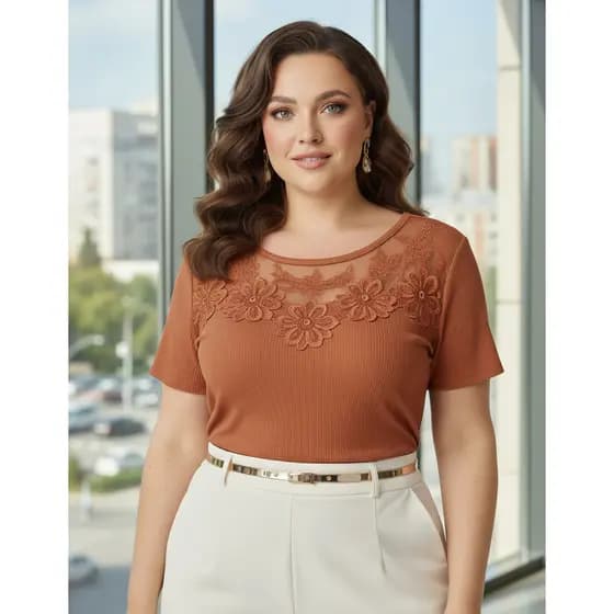 Blusinha Manga Curta Feminina Gg Plus Size Com Renda Na Gola