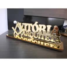 Letreiro de Mesa Personalizado em Acrílico Espelhado - Nome e Profissão - Base Premium Estável