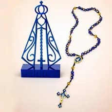 Nossa Senhora Aparecida vazada e Terço Azul Imagem Decorativa Religiosa Católica