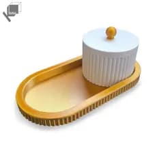 Kit Organizador Bandeja Decorativa e Pote com Tampa para Acessórios Cosméticos Joias e Banheiro
