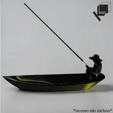 Incensário Barco Porta Incenso Pescador Decorativo Premium Preto e Dourado Zen Decoração Ambiente