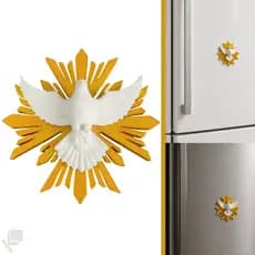 Imã 3D Divino Espírito Santo para Geladeira Decorativo Branco e Dourado Pequeno Católico Paz