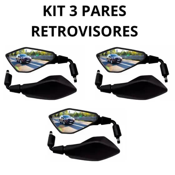 Kit 3 Pares Retrovisor Z400 Esportivo Rosca Honda Haste Curta Lente Convexa