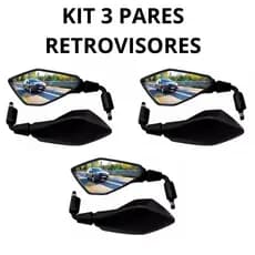 Kit 3 Pares Retrovisor Z400 Esportivo Rosca Honda Haste Curta Lente Convexa
