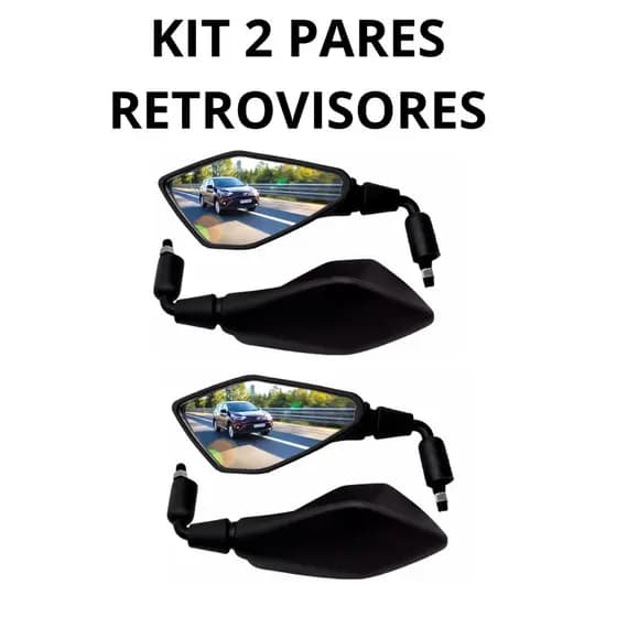 Kit 2 Pares Retrovisor Z400 Esportivo Rosca Honda Fixo Haste Curta Convexo