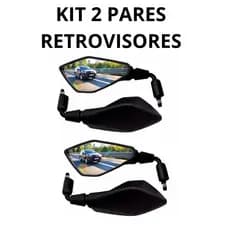 Kit 2 Pares Retrovisor Z400 Esportivo Rosca Honda Fixo Haste Curta Convexo