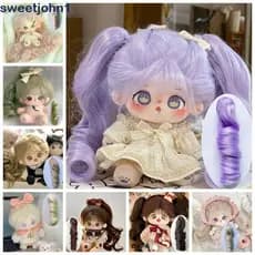 SWEETJOHN1 Peruca De Fibra Química Para Boneca De Algodão , Cabelo Longo E Encaracolado , Rabo De Cavalo BJD SD , Rosa