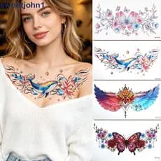 SWEETJOHN1 Adesivos De Tatuagem De Flor De Borboleta , Adesivo Floral De Arte Corporal Com Textura 3D De Longa Duração ,