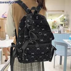 SWEETJOHN1 Mochila Com Laço De Veludo , Escolar Casual Para Estudantes Fixa De Grande Capacidade