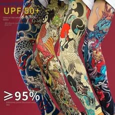 SWEETJOHN1 Manga De Tatuagem De Braço De Flor , Protetora Solar Masculina Com Padrão Fina Elástica Seda Gelada