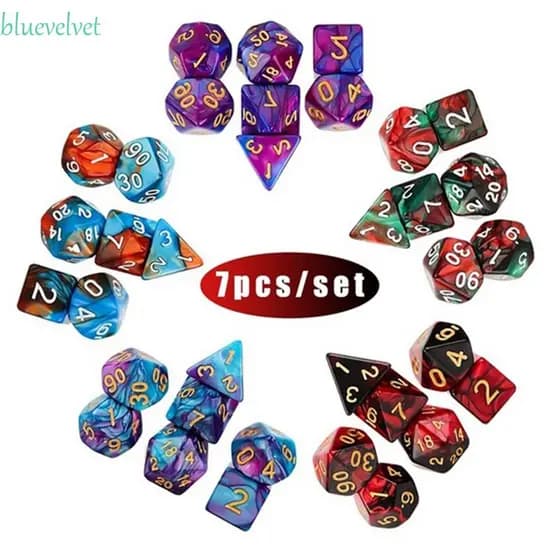 BLUEVELVET1 Dados Acrílicos Para RPG DnD D4 D6 D8 D10 D12 D20 Masmorras 7 Pçs/Set De Cores Misturadas